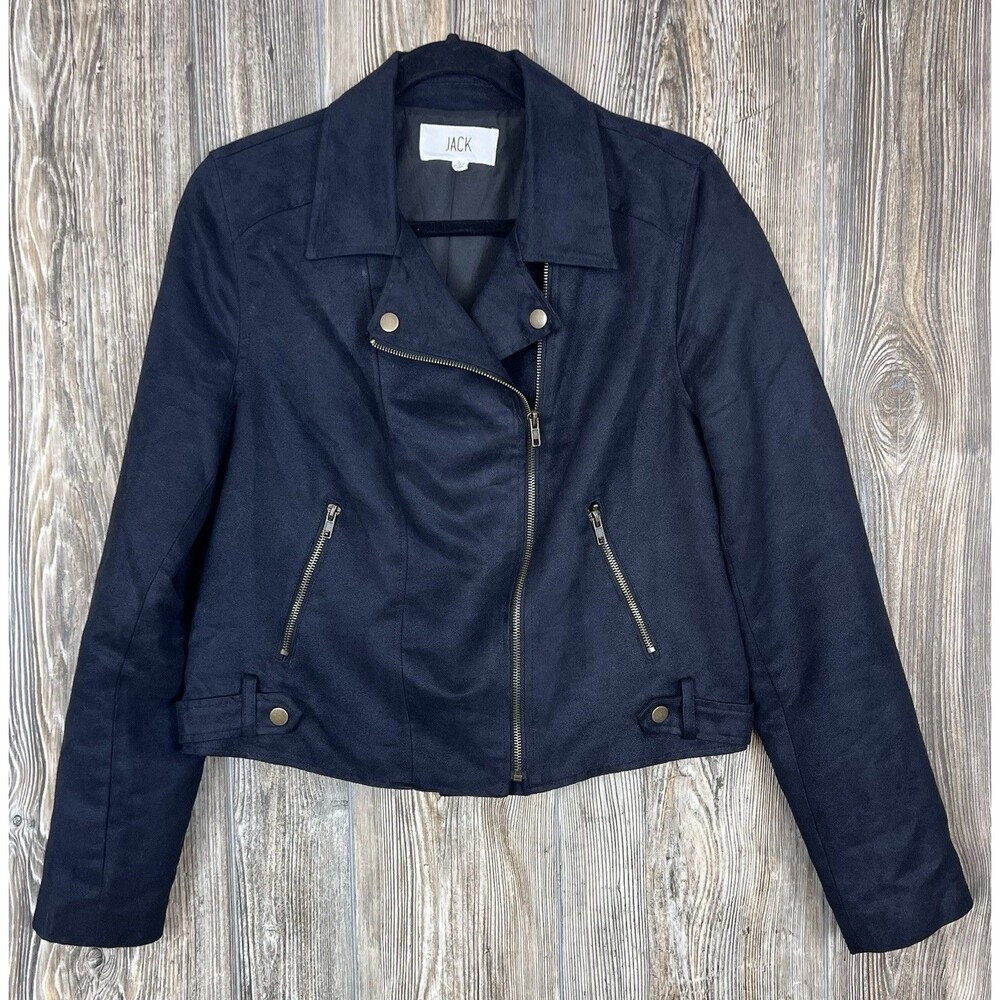 Jack Women's Black Moto Jacket Size Large Edgy Biker Chic Urban Night Out